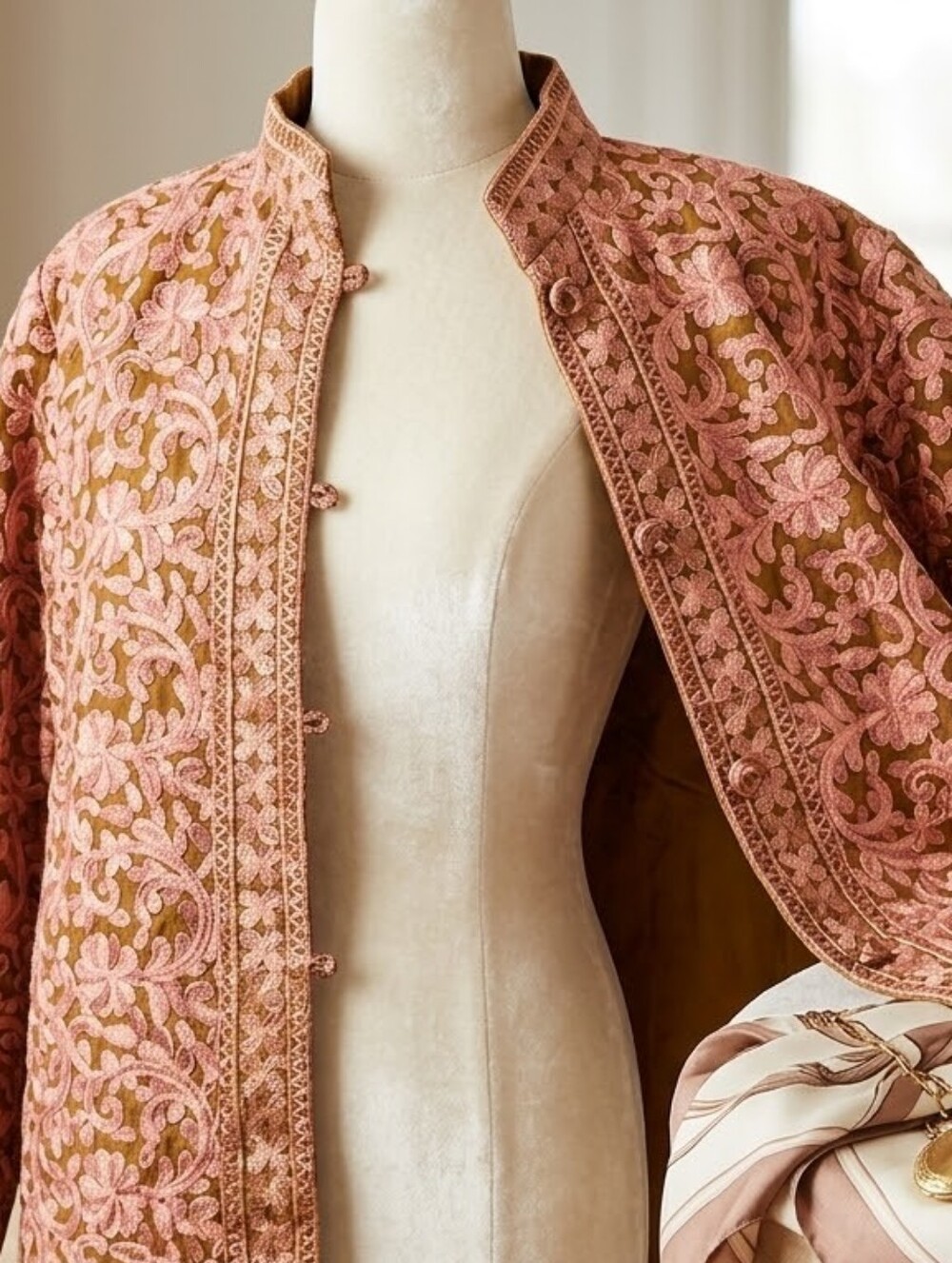 Embroidered Pink Floral Blazer Jacket